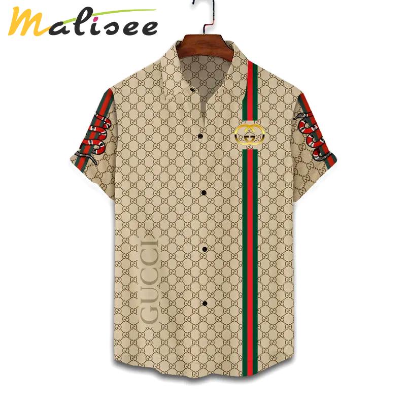 Gucci snake yellow logo cream luxury brand fashion hawaii shirt for men 7 Hawaii Shirt