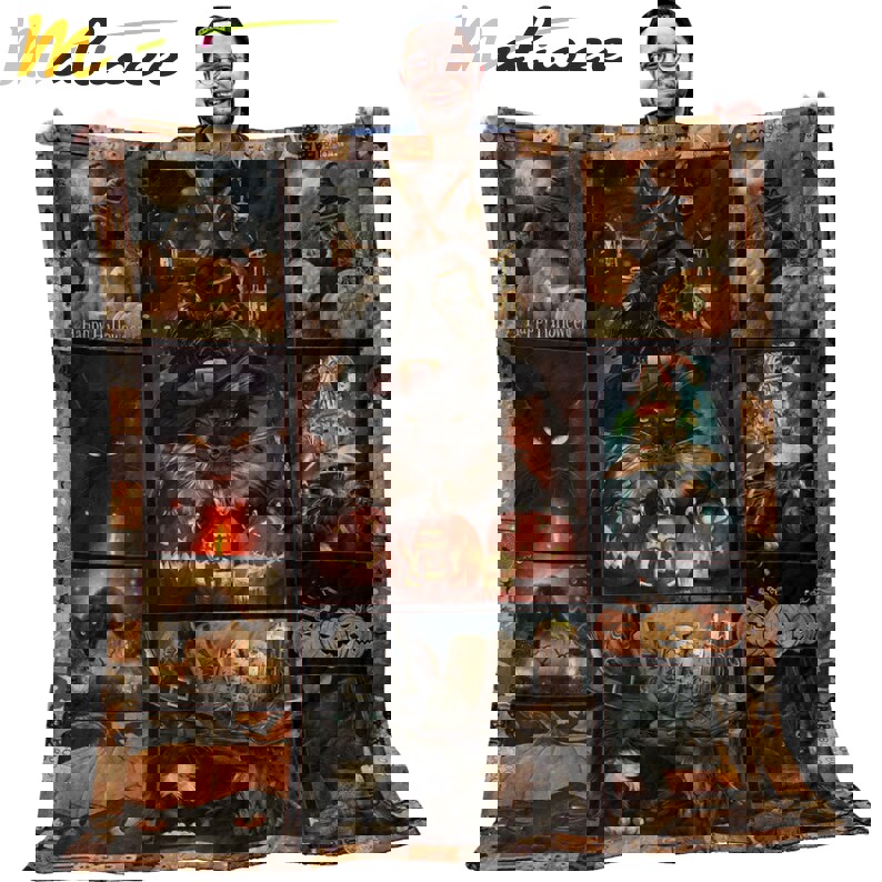 Halloween decorations cat pumpkin vintage halloween gift quilt blanket Quilt Blanket