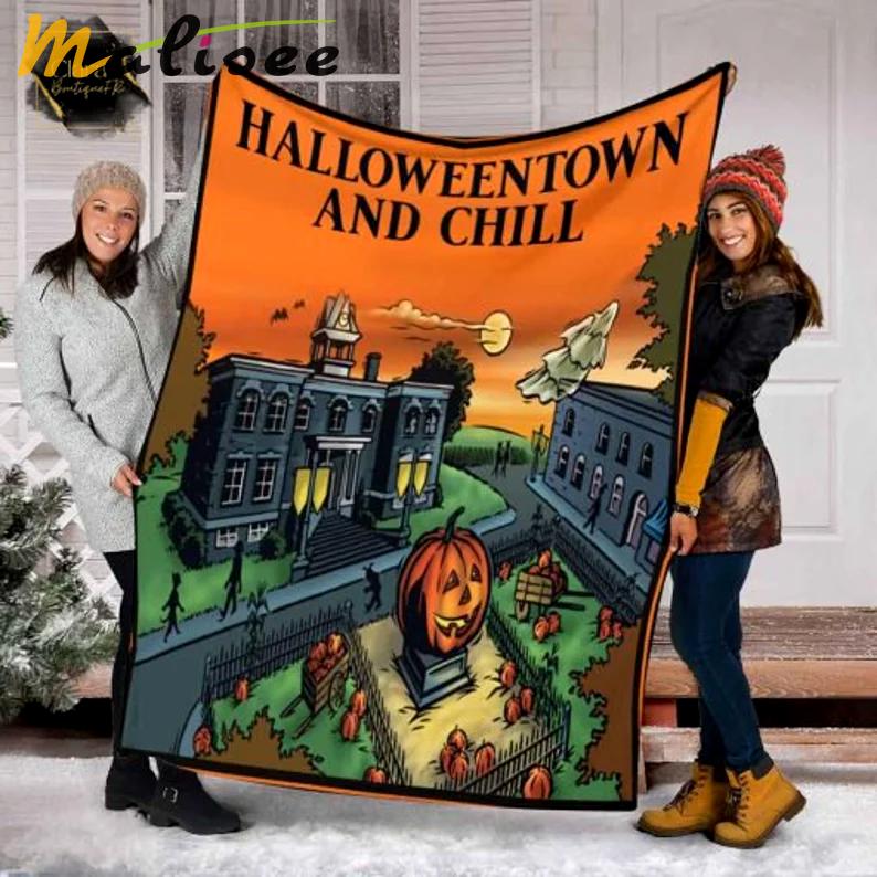 Halloween decorations halloweentown and chill halloween pumpkin fleece blanket, mink sherpa blanket, halloweentown blanket, halloween blanket, pumpkin quilt Quilt Blanket