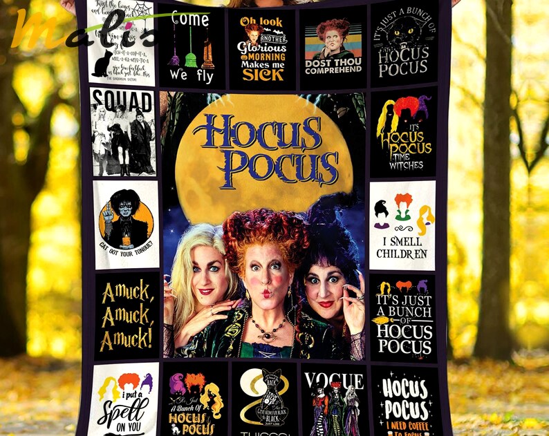 Halloween decorations hocus pocus blanket, hocus pocu fleece blanket, sanderson sisters throw blanket for couch sofa, halloween blanket, halloween gifts Quilt Blanket