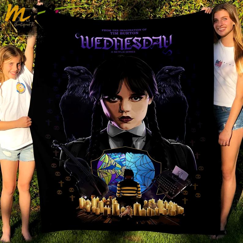 Halloween decorations wednesday addams series halloween fleece blanket, mink sherpa blanket, wednesday addams quilt, wednesday movie quilt Quilt Blanket