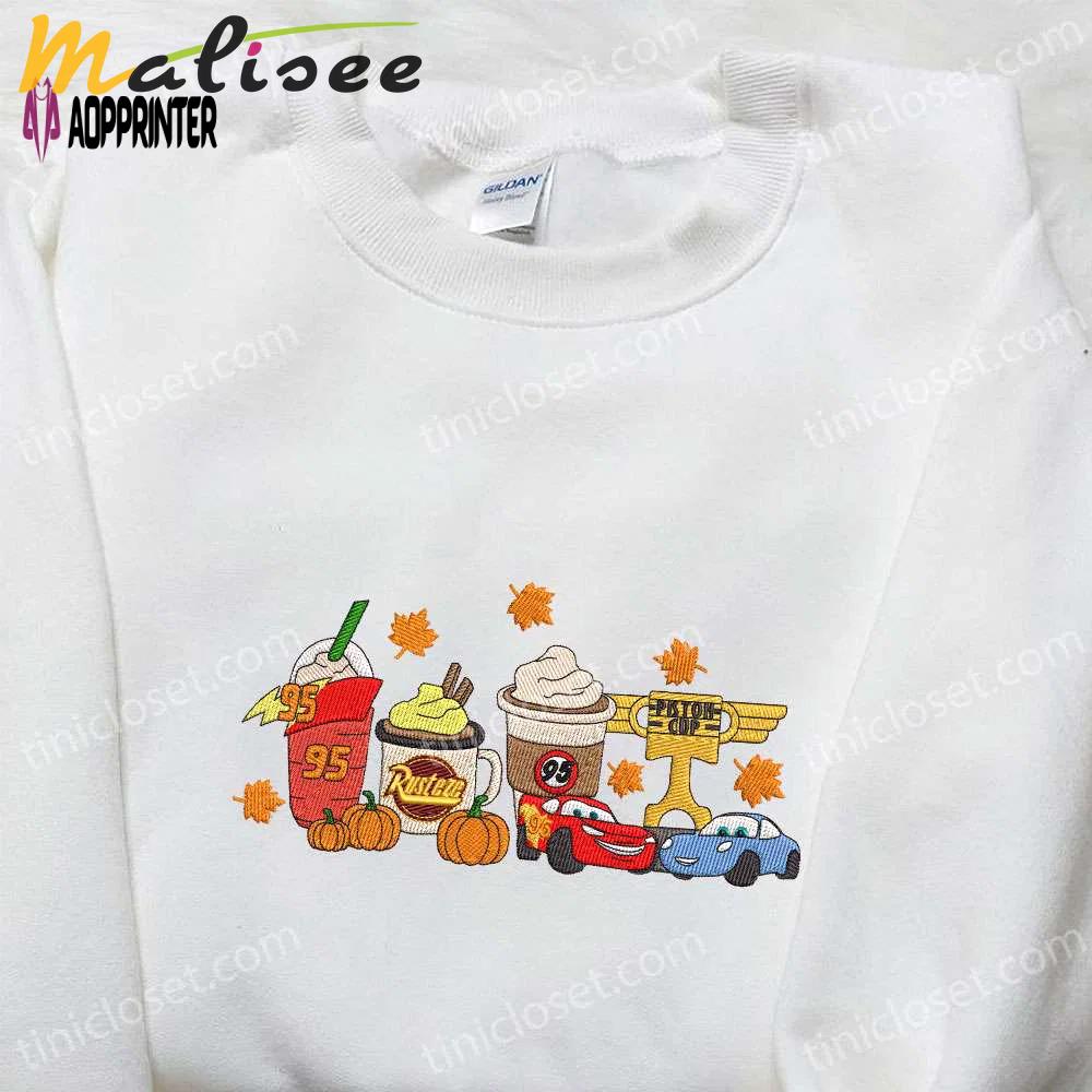 Halloween fall coffee disney pixar cars embroidered sweatshirt: cute hoodie best gift for family Embroidered Shirt