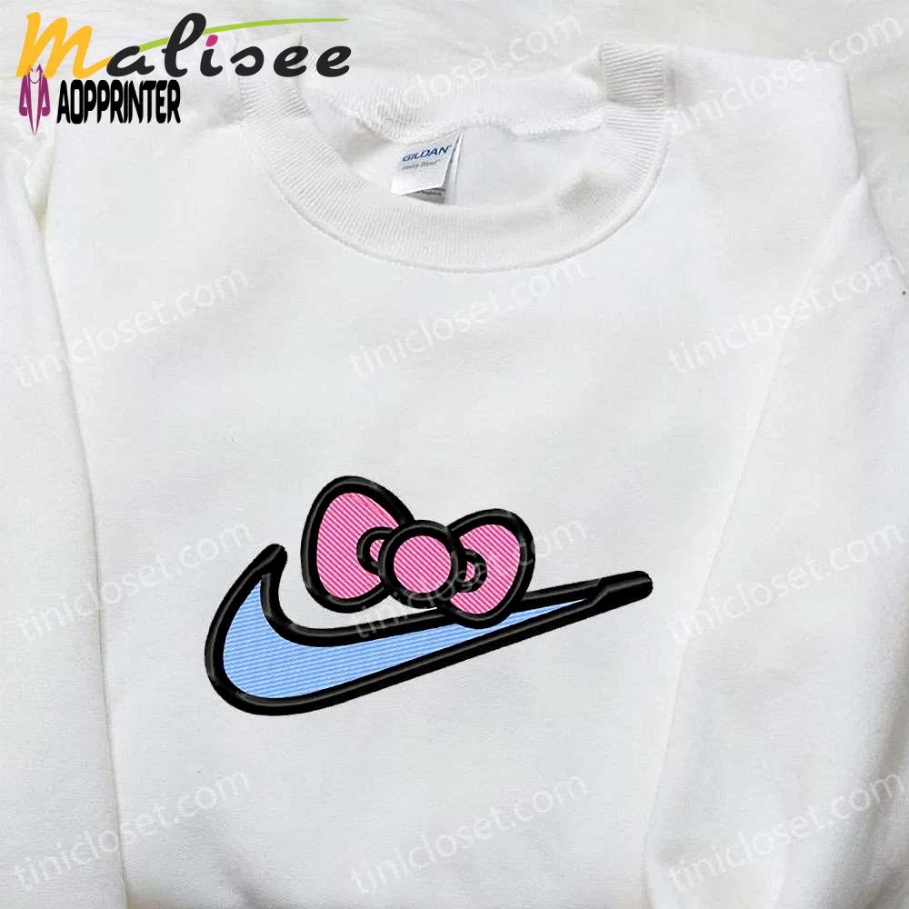 Hello kitty x nike swoosh cartoon embroidered sweatshirt – nike inspired shirt perfect family gift Embroidered Shirt