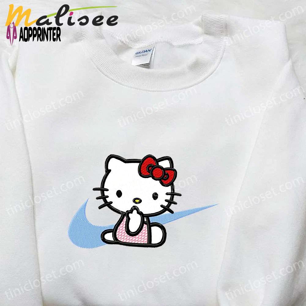 Hello kitty x nike swoosh cartoon sweatshirt: embroidered shirt nike inspired design Embroidered Shirt