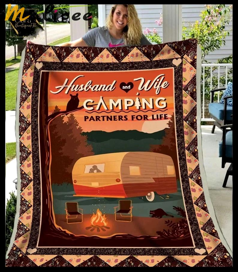 Husband and wife camping partner for life fleece blanket, mink sherpa blanket, camping quilt, campfire blanket, gift for husband wife couple Quilt Blanket