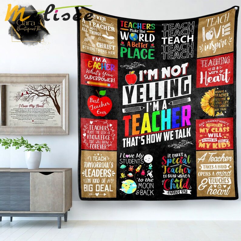 I’m not yelling i’m a teacher that’s show we talk fleece blanket, mink sherpa blanket, sunflower blanket, teaching quilt, teacher gift ideas Quilt Blanket