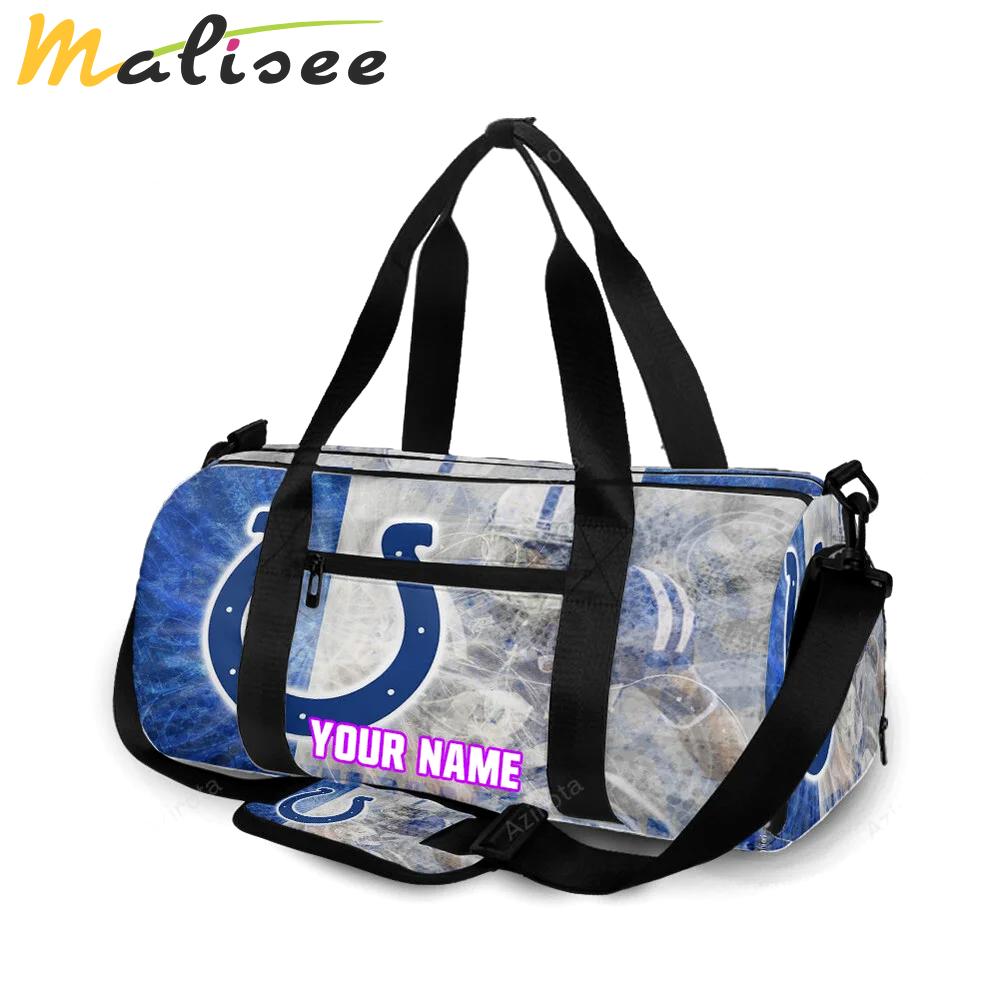 Indianapolis colts horseshoe player white blue personalized name travel bag gym bag 1038 Travel Bag