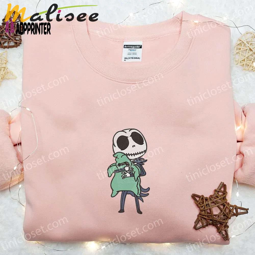 Jack skellington hugging oogie boogie embroidered sweatshirt – cute halloween hoodie best gift idea Embroidered Shirt