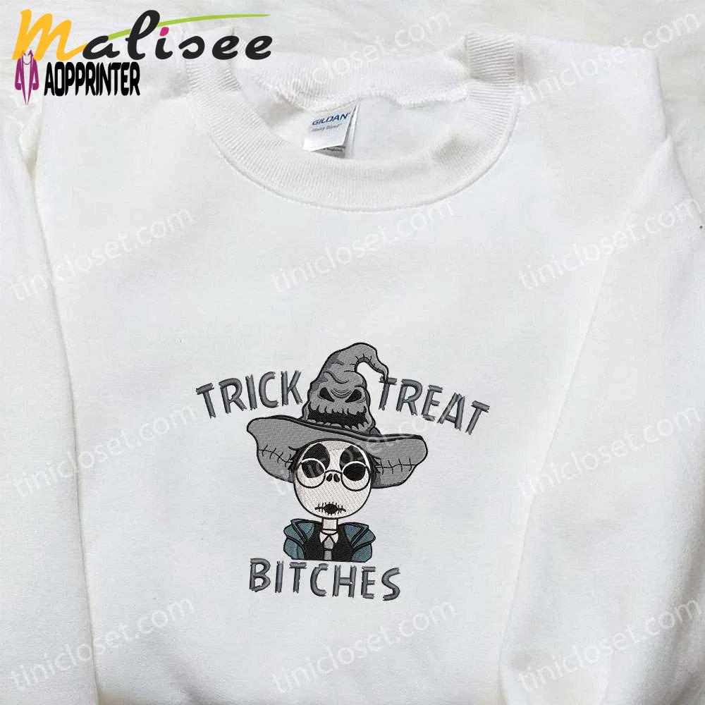 Jack skellington x harry potter trick treat embroidered shirt: funny & spirit halloween tee Embroidered Shirt