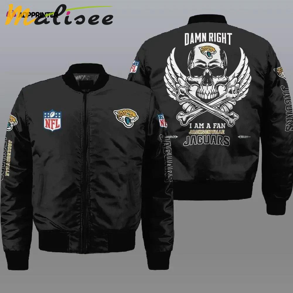 Jacksonville jaguars wings skull pattern bomber jacket – black Bomber Jacket
