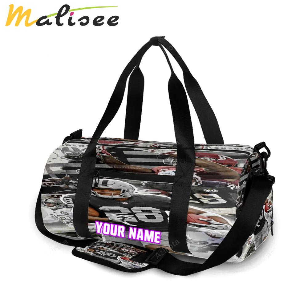 Las vegas raiders josh jacobs 28 player art personalized name travel bag gym bag 1321 Travel Bag