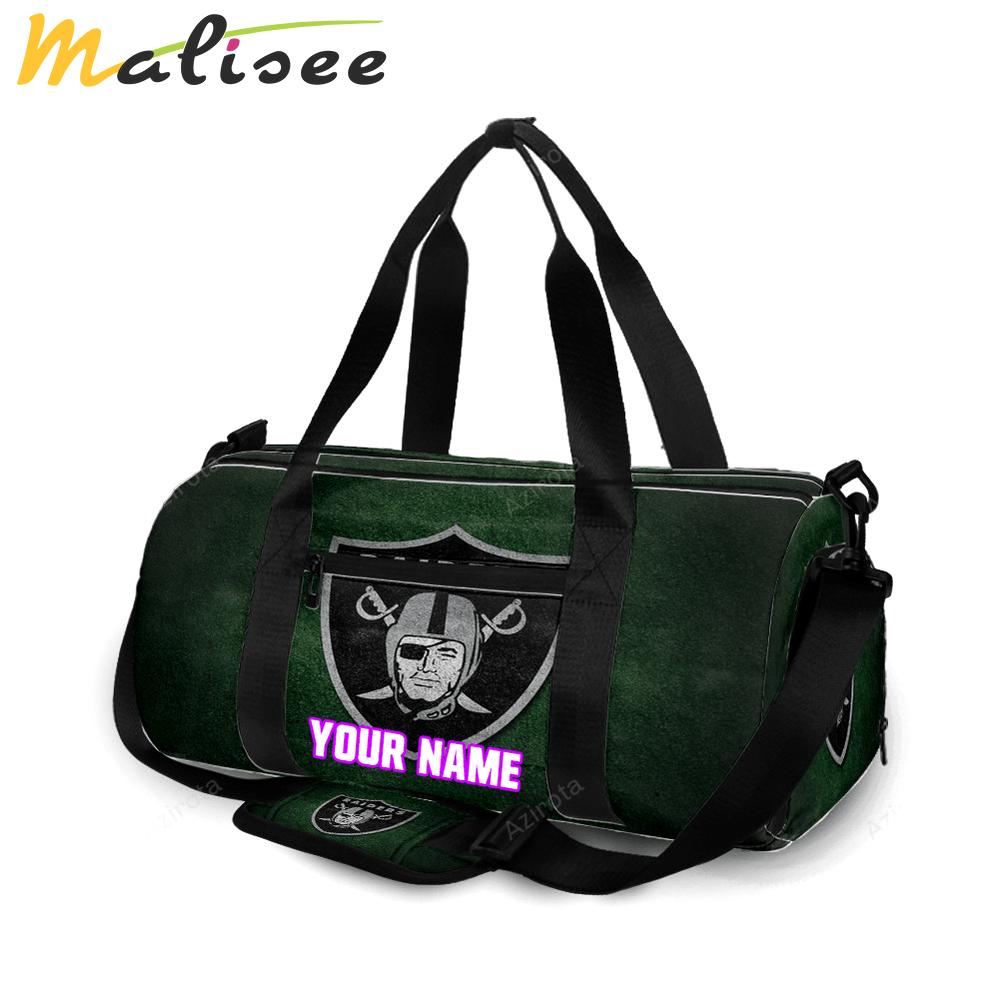 Las vegas raiders logo on the grass personalized name travel bag gym bag 1335 Travel Bag