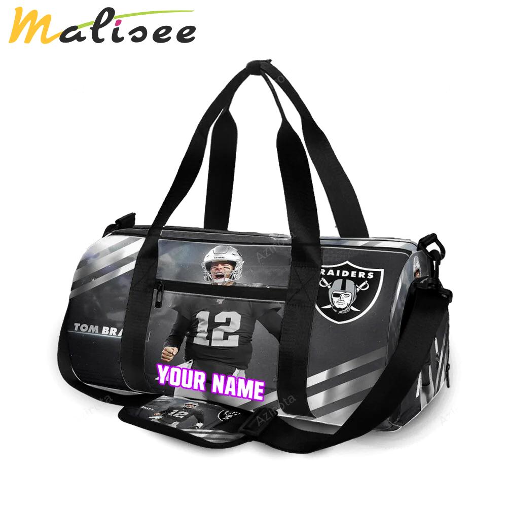 Las vegas raiders tom brady 12 v2 personalized name travel bag gym bag 953 Travel Bag