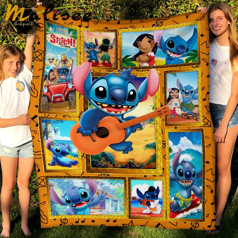 Lilo and stitch ohana is family fleece blanket, mink sherpa blanket, lilo and stitch quilt, ohana is family quilt Quilt Blanket