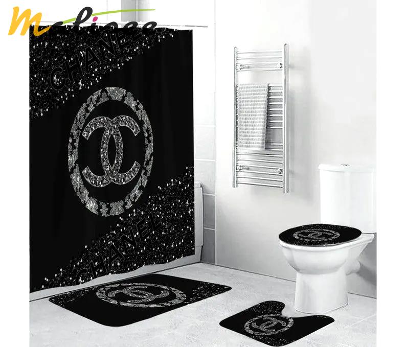 Limited edition chanel bathroom carpet shower curtain set - easy absorb water and dust good slip resistance - style 15 107 Bathroom Set