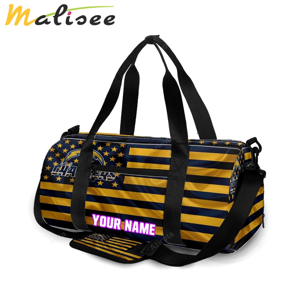 Los angeles chargers american flag v24 personalized name travel bag gym bag 1833 Travel Bag