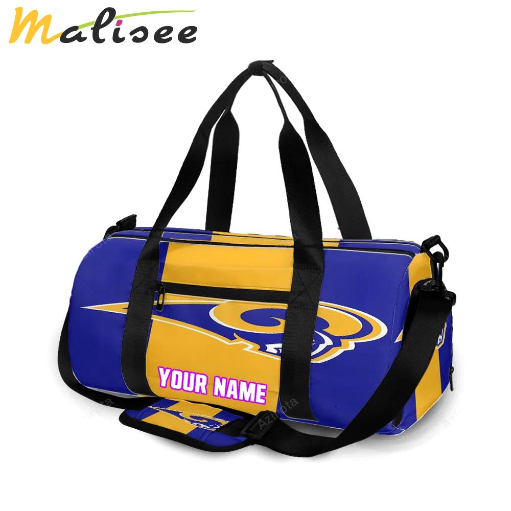 Los angeles rams blue yellow striped personalized name travel bag gym bag 2070 Travel Bag