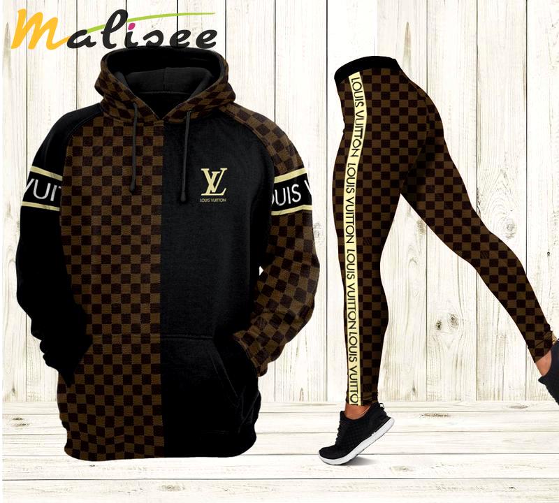Louis vuitton black brown hoodie leggings luxury brand lv clothing clothes outfit for women 116 hcst 85 Hoodie Leggings Set