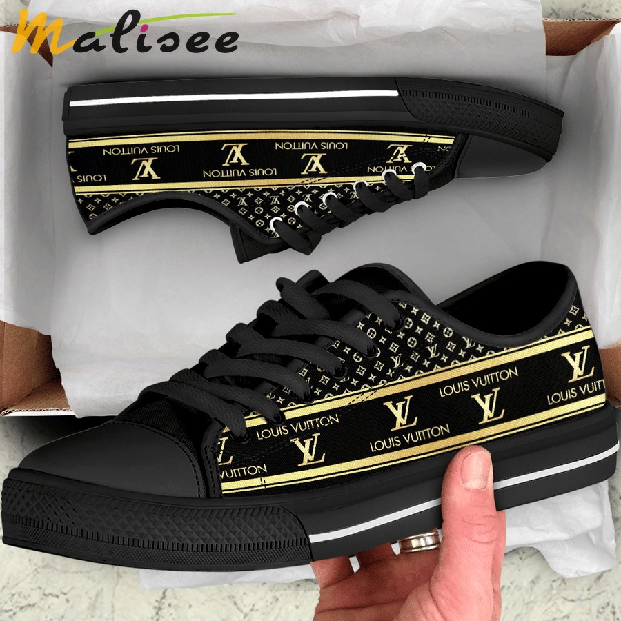 Louis vuitton black gold low top canvas shoes sneakers hot best lv for men women 54 lwcs Low Top Canvas Shoes