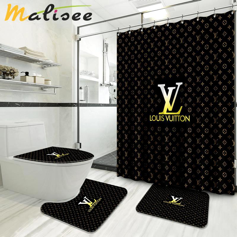 Louis vuitton black golden logo bathroom set home decor Bathroom Set