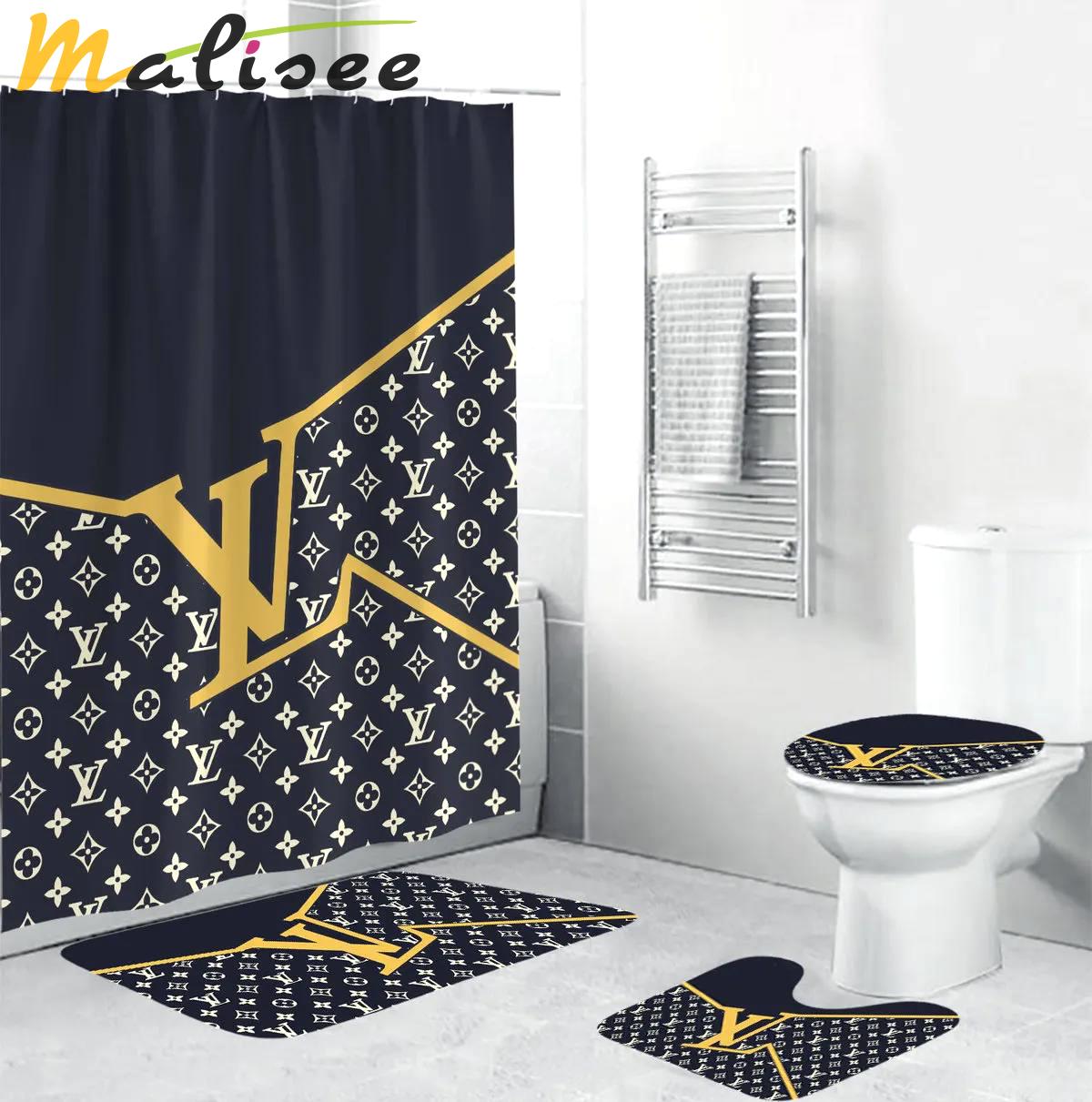 Louis vuitton black yellow luxury fashion brand bath mat bathroom sets home decor hypebeast Bathroom Set