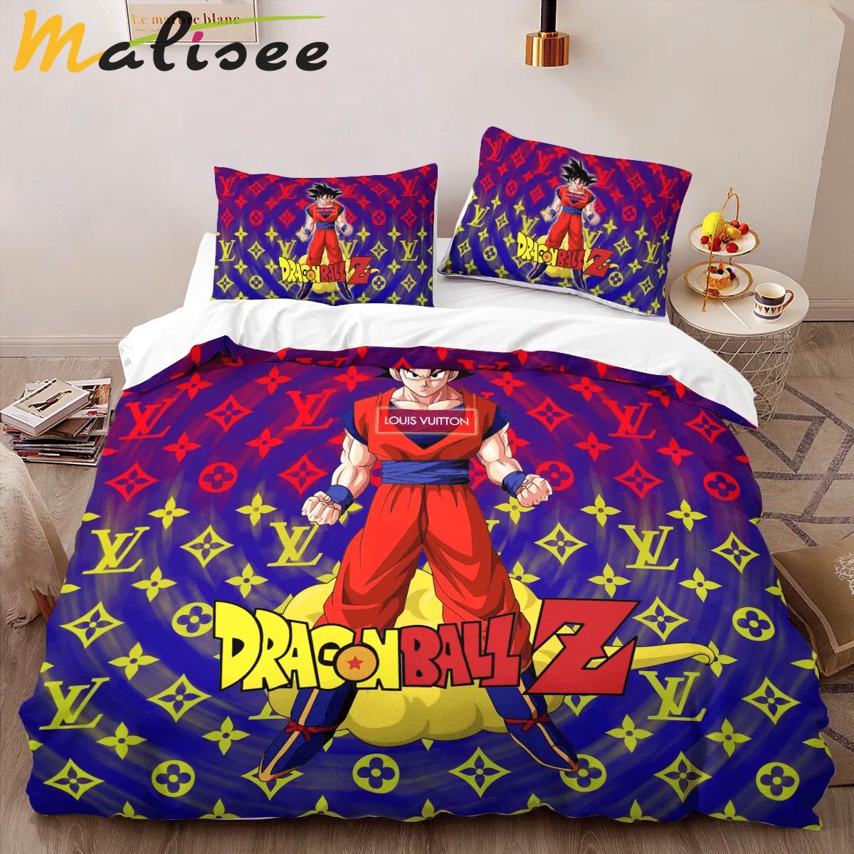 Louis vuitton dragon ball hot luxury logo brand bedding sets bedspread duvet cover set, bedroom decor , thanksgiving decorations for home best luxury bed sets gift thankgivings and christmas Bedding Sets