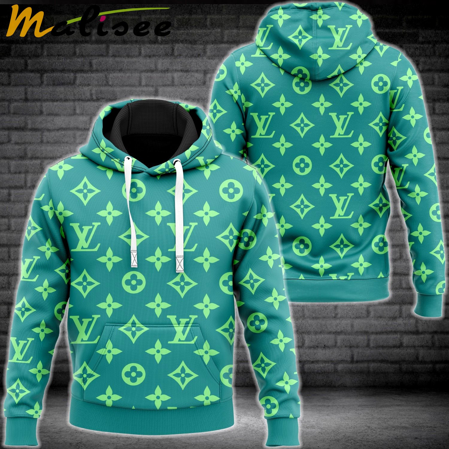 Louis vuitton green logo fashion luxury brand hoodie for men women Hoodie 3D