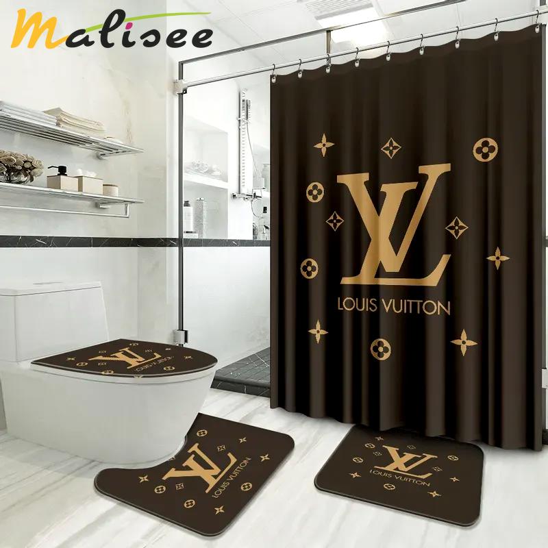 Louis vuitton logo type 1083 Bathroom Accessory Sets Toilet Cover Waterproof Shower Curtain Pedestal Rug Home Decor Bathroom Sets Bath Mat Set Luxury Fashion Brand Hypebeast Bathroom