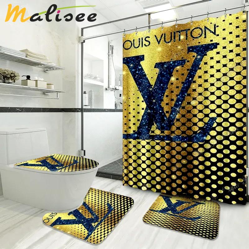 Louis vuitton logo type 1114 Bathroom Accessory Sets Luxury Fashion Brand Hypebeast Bathroom Bathroom Sets Bath Mat Set Pedestal Rug Waterproof Shower Curtain Home Decor Toilet Cover