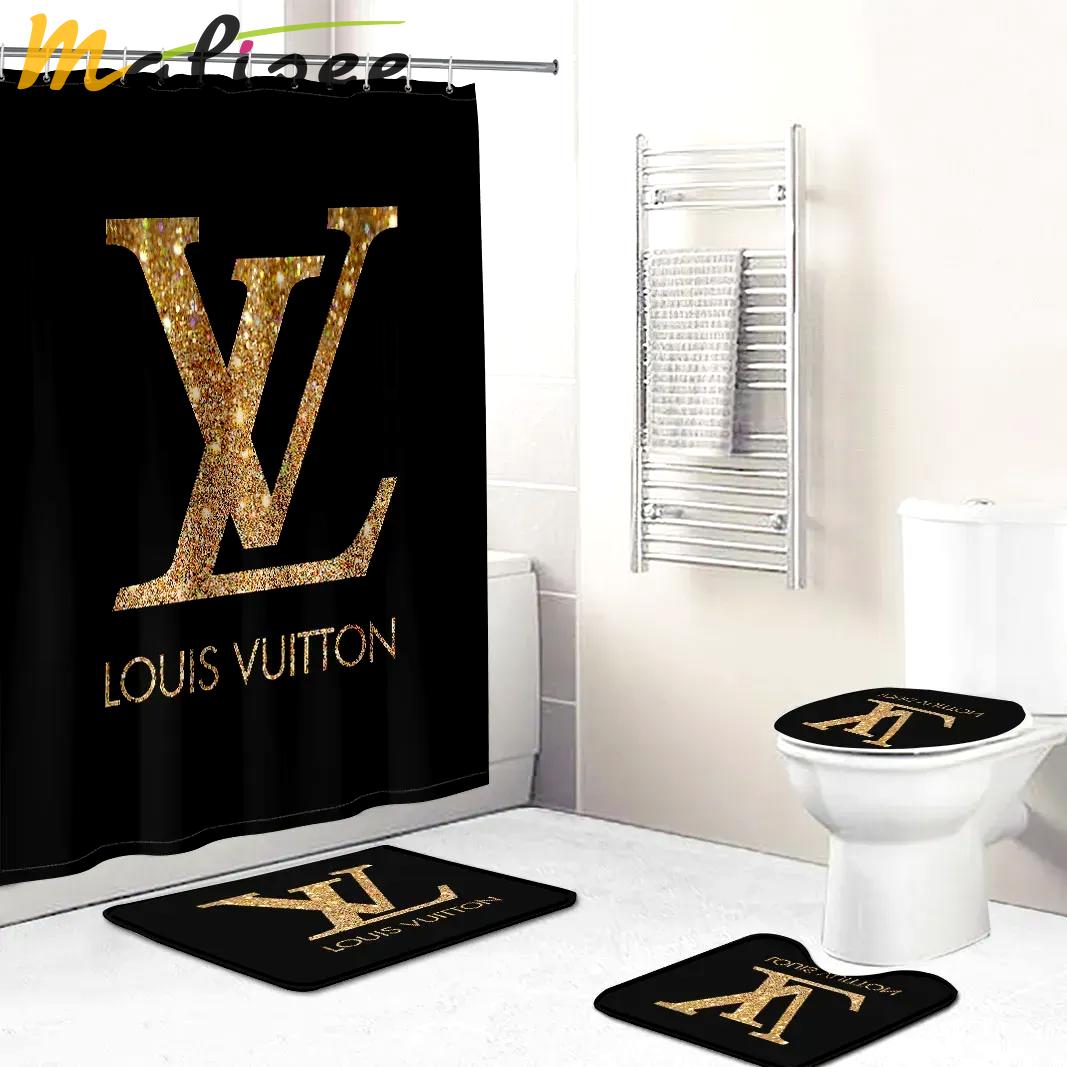 Louis vuitton logo type 1452 Bathroom Accessory Sets Luxury Fashion Brand Toilet Cover Waterproof Shower Curtain Hypebeast Bathroom Bathroom Sets Home Decor Pedestal Rug Bath Mat Set