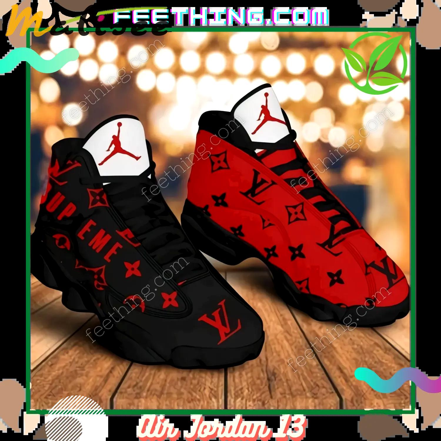 Louis vuitton luxury with black red x supreme x lv louis vuitton logo Air Jordan 13 Full Size For Fans Shoes Sneakers Gifts For Men Women