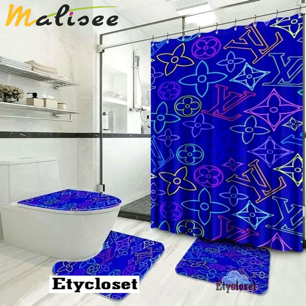Louis vuitton lv blue bathroom sets luxury fashion brand bath mat hypebeast home decor Bathroom Set