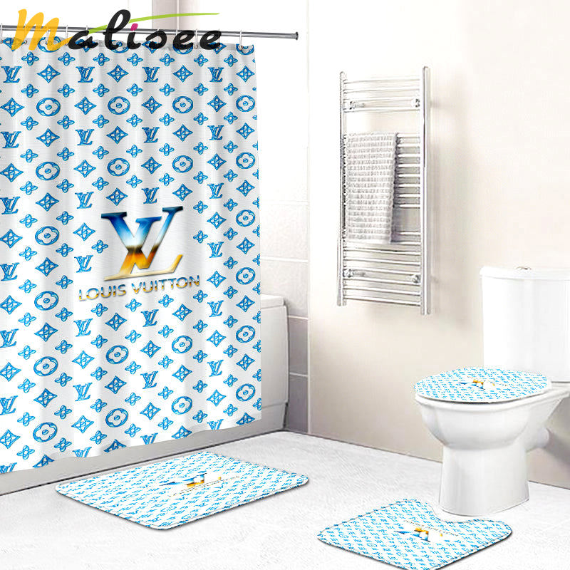 Louis vuitton lv blue hypebeast luxury fashion brand bathroom sets bath mat home decor Bathroom Set