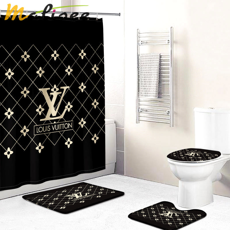Louis vuitton lv dark home decor luxury fashion brand bath mat bathroom sets hypebeast Bathroom Set