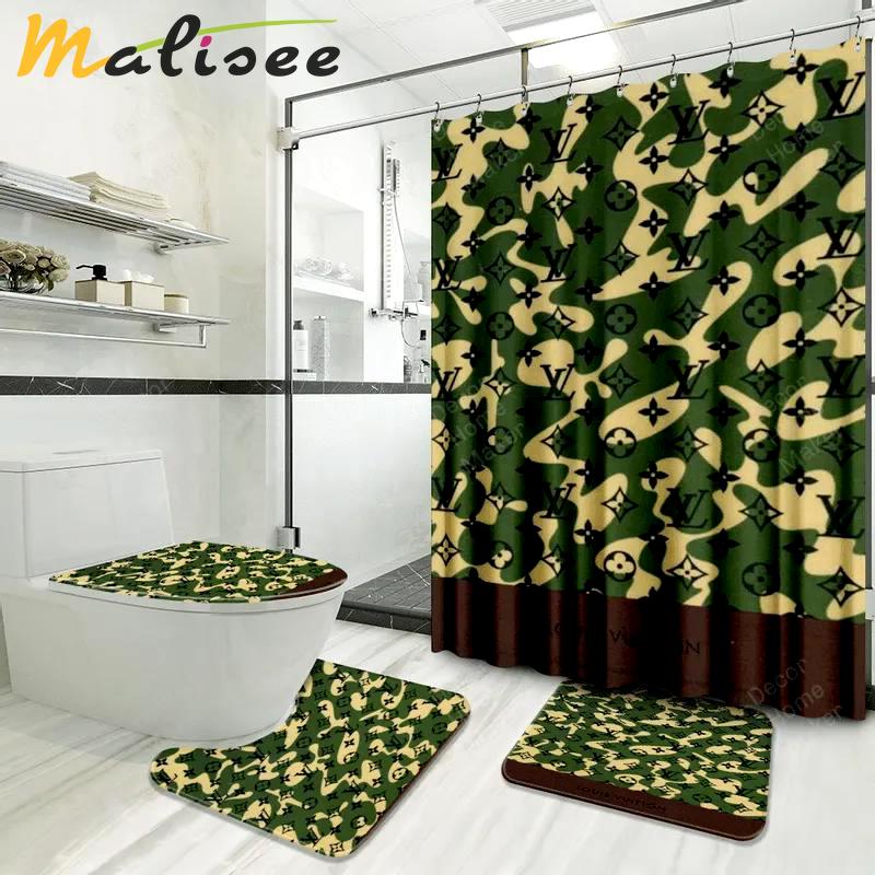 Louis vuitton lv louis vuitton camo french t bathroom set hypebeast luxury fashion brand bath mat home decor Bathroom Set
