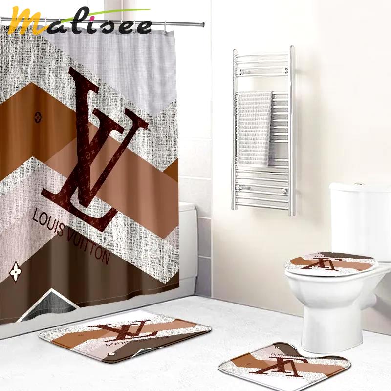 Louis vuitton lv louis vuitton striped beigefull hypebeast home decor luxury fashion brand bathroom sets bath mat Bathroom Set