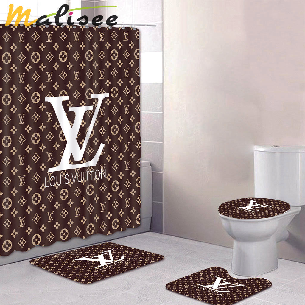 Louis vuitton lv monogram logo type 1623 Bathroom Accessory Sets Hypebeast Bathroom Bathroom Sets Luxury Fashion Brand Home Decor Toilet Cover Waterproof Shower Curtain Bath Mat Set Pedestal Rug