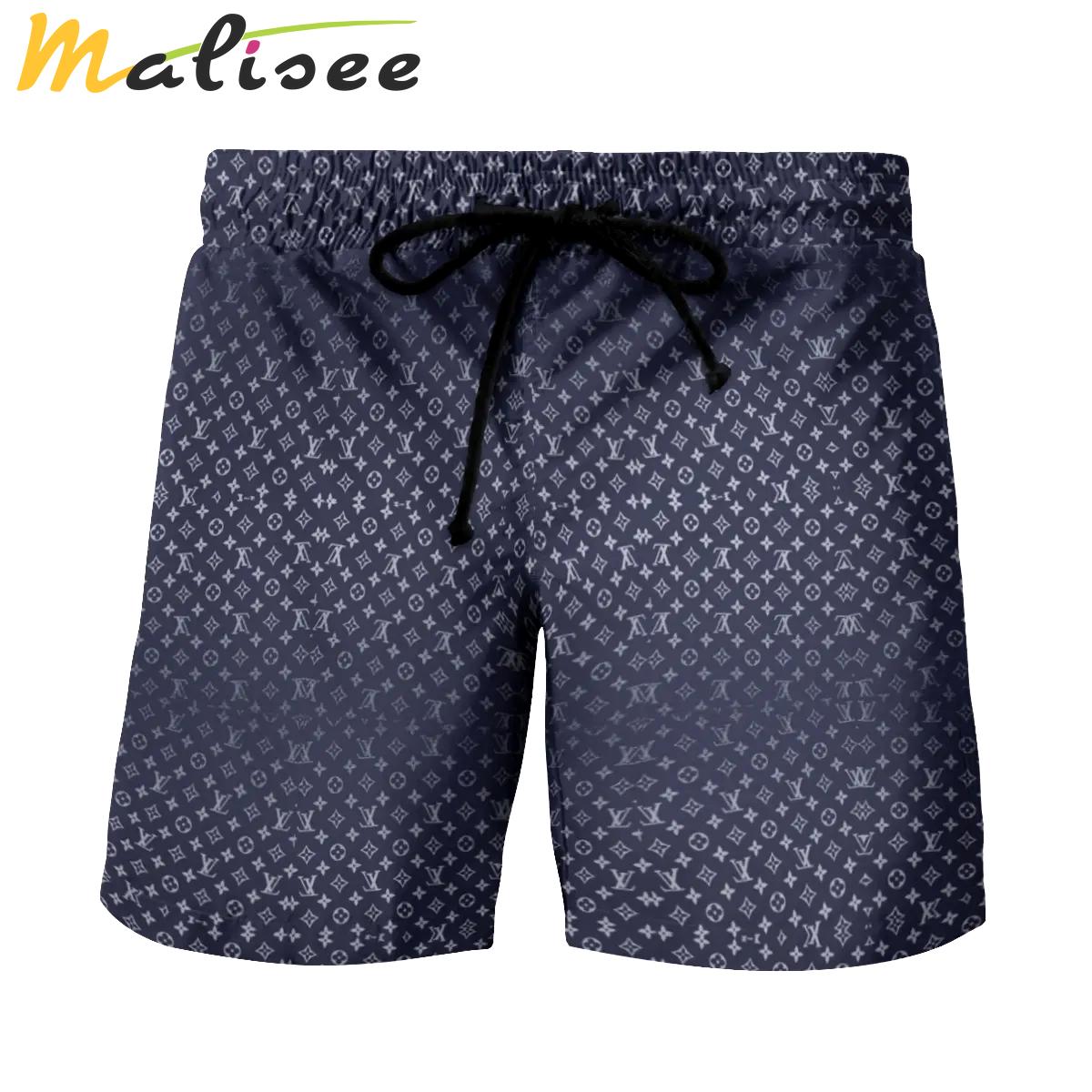 Louis vuitton navy white logo pattern beach shorts swim trunks 162 Shorts For Ment