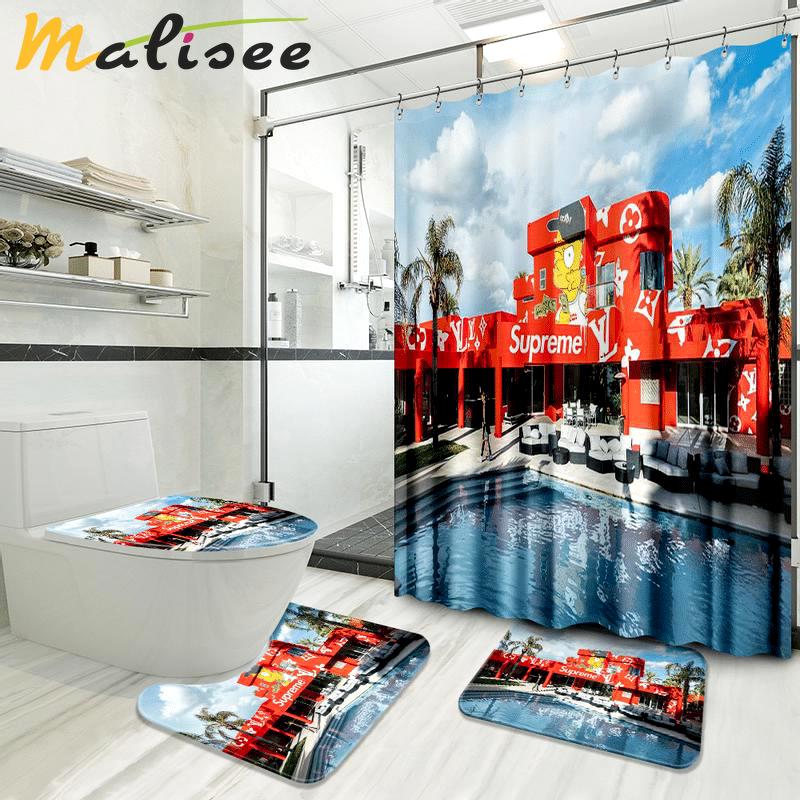 Louis vuitton supreme pool party hypebeast bathroom sets bath mat luxury fashion brand home decor Bathroom Set