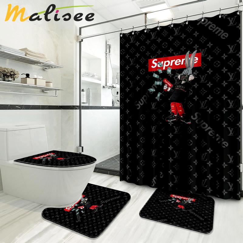 Louis vuitton supreme rabbit money bathroom sets home decor bath mat hypebeast luxury fashion brand Bathroom Set