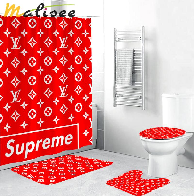 Louis vuitton supreme red bathroom set home decor luxury fashion brand hypebeast bath mat Bathroom Set