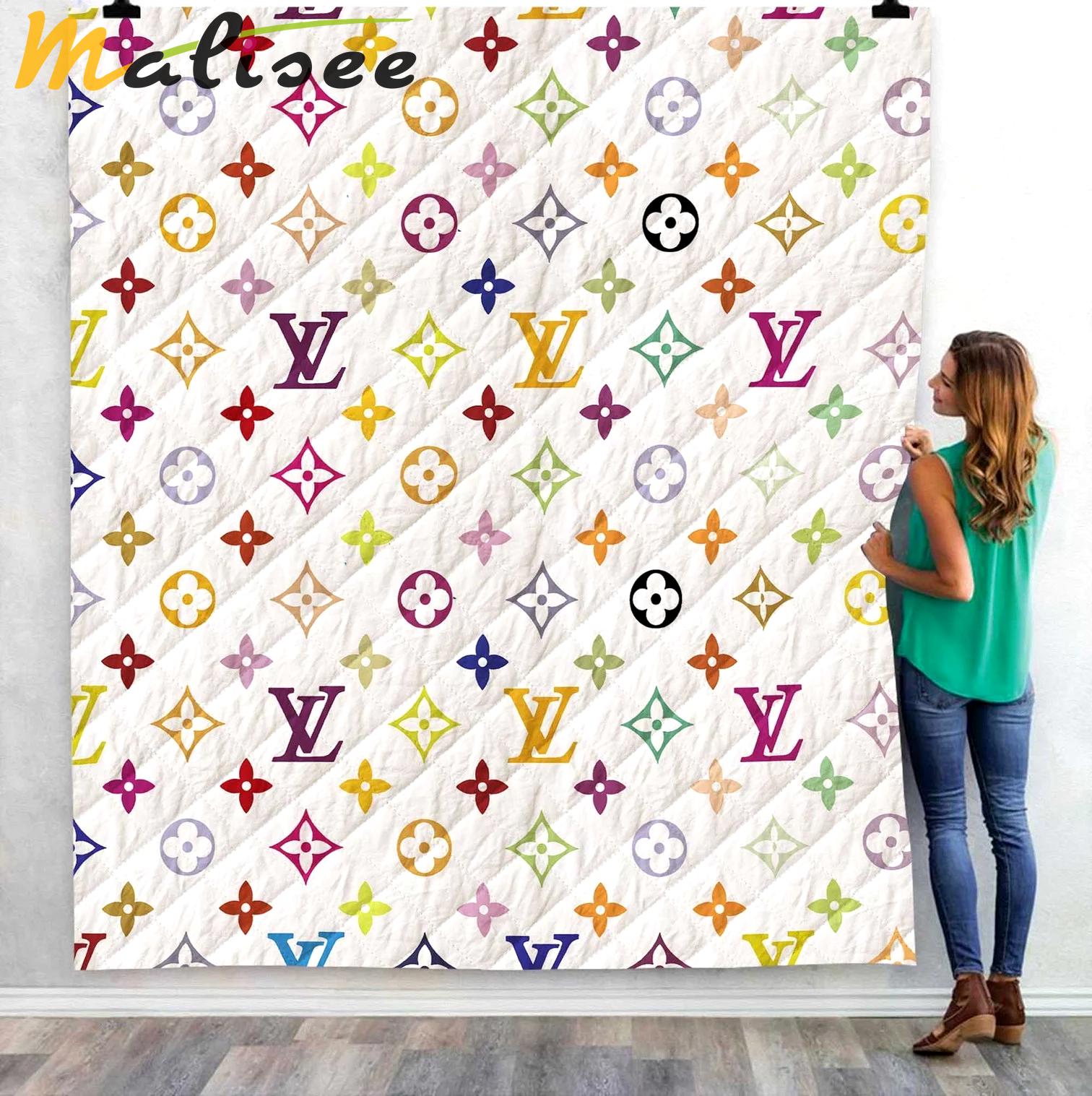 Louis vuitton white colorful quilt blanket fleece home decor 234 Blanket Fleece