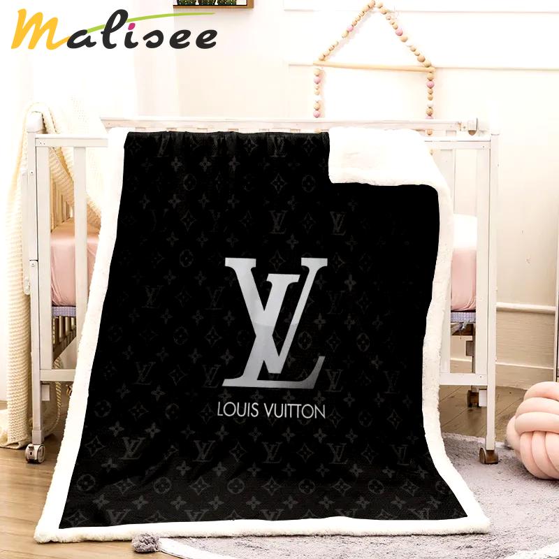 Louis vuitton white logo black luxury brand premium blanket fleece home decor 42 Blanket Fleece