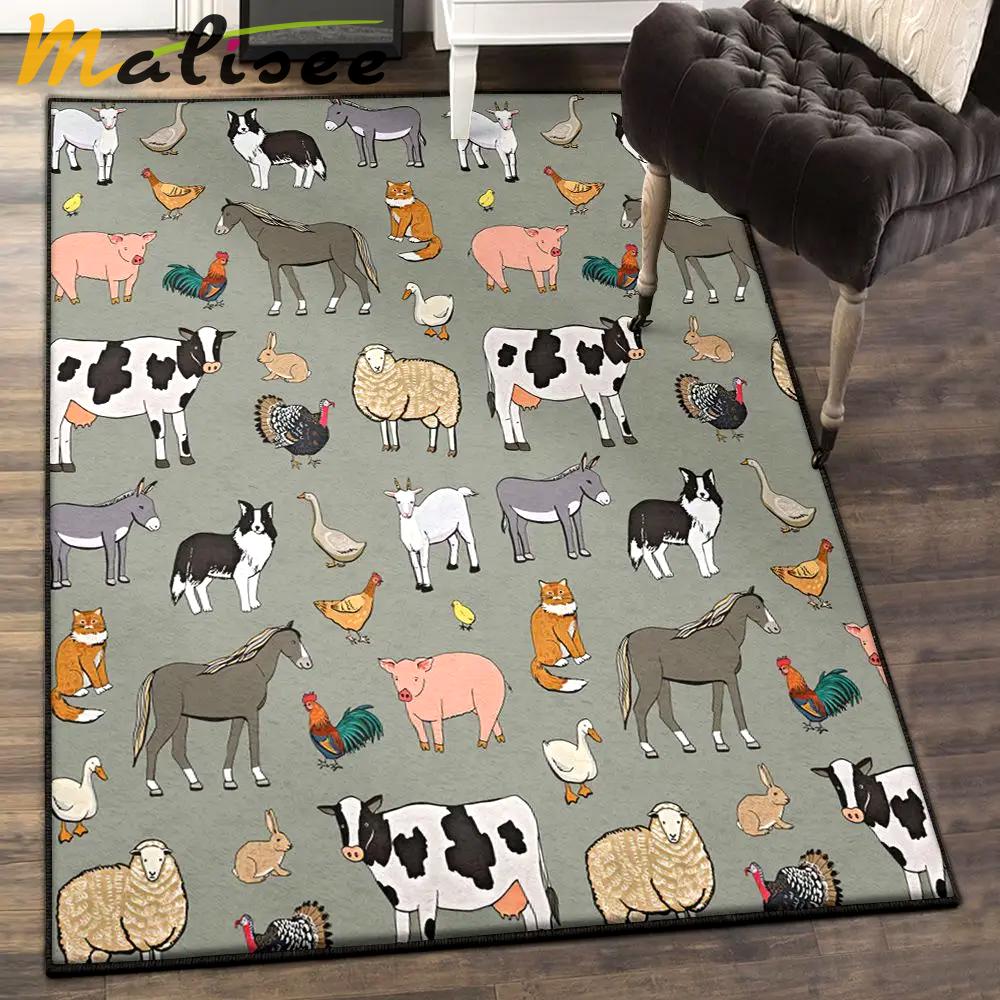 Mammal playroom rug, farm animals rug Rectangle Rug