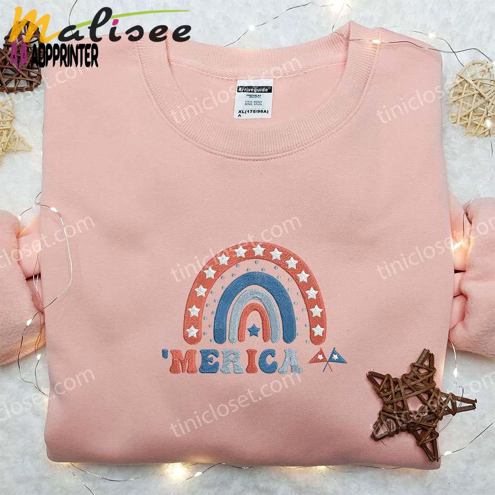 Merica rainbow embroidered shirt: best patriotic shirts & national day gifts Embroidered Shirt