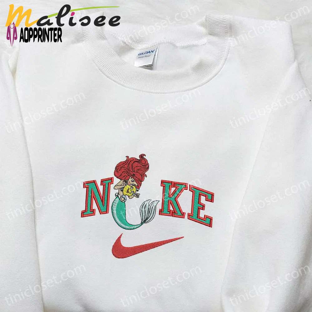 Mermaid ariel x nike cartoon hoodie: disney characters & nike inspired embroidered shirt Embroidered Shirt
