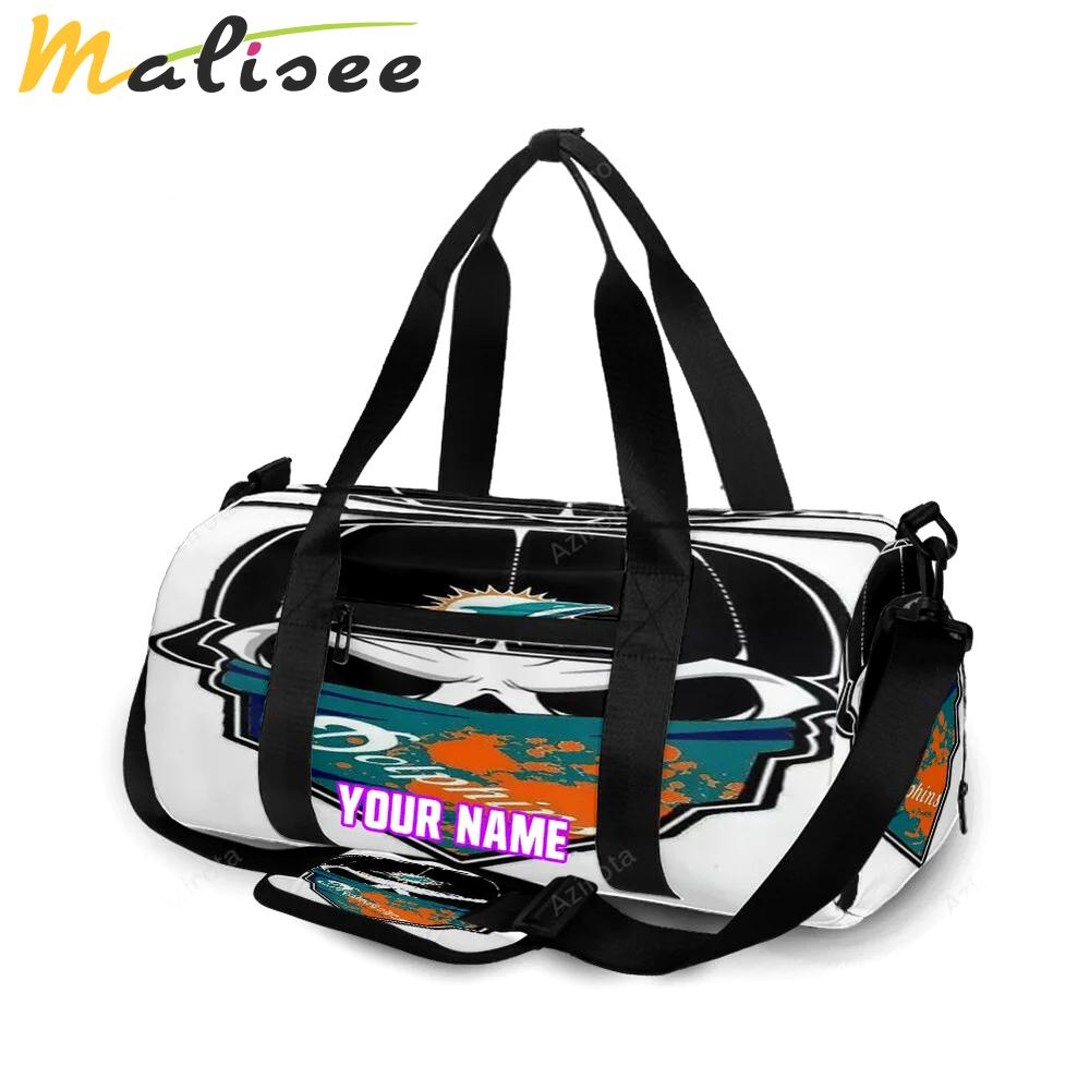 Miami dolphins skull art 2 personalized name travel bag gym bag 1804 Travel Bag