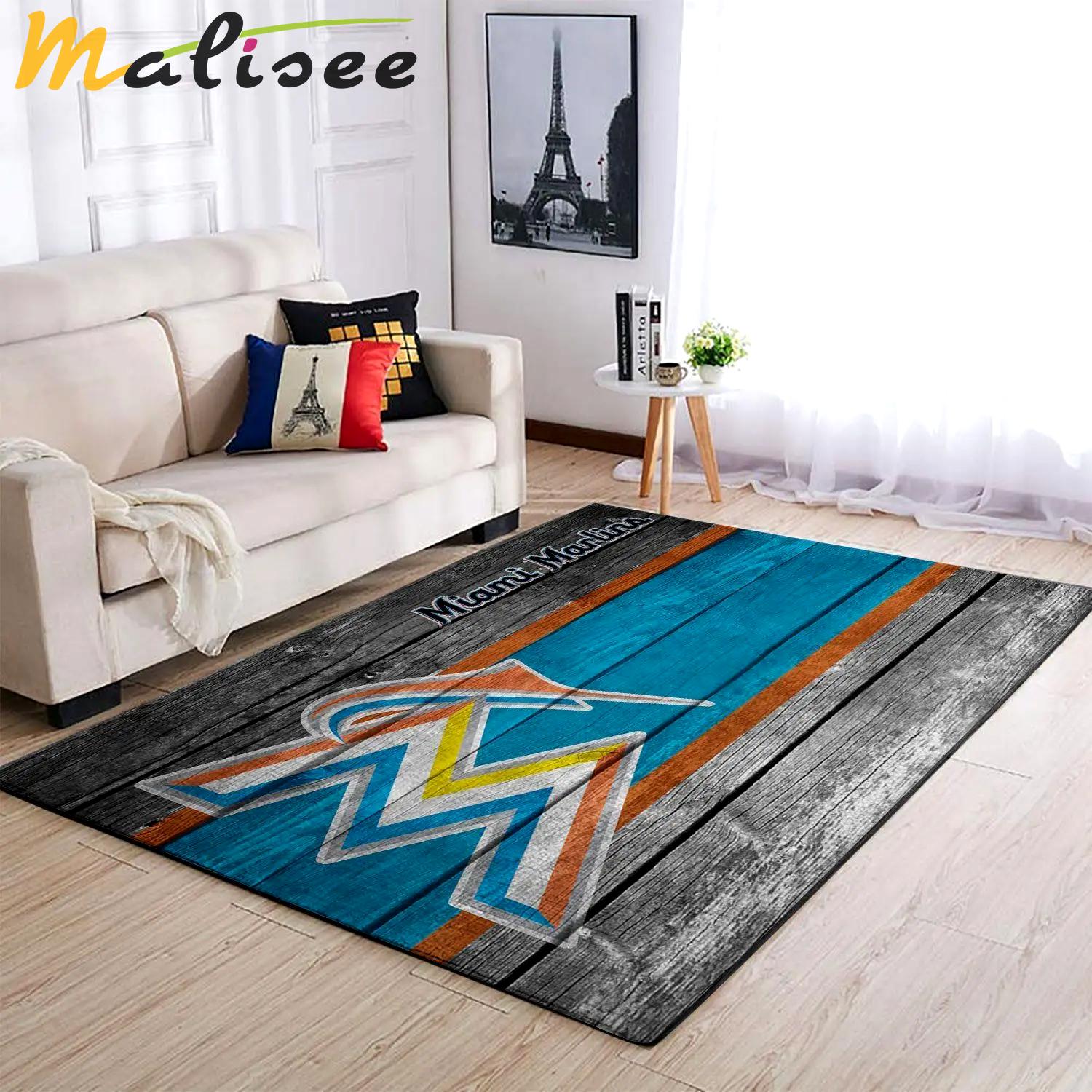 Miami marlins wooden area rug mlb team logo carpet living room rugs 3 Rectangle Rug
