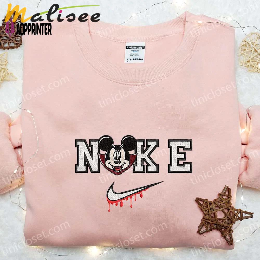 Mickey mouse dracula x nike embroidered hoodie & shirt: best halloween gift ideas Embroidered Shirt