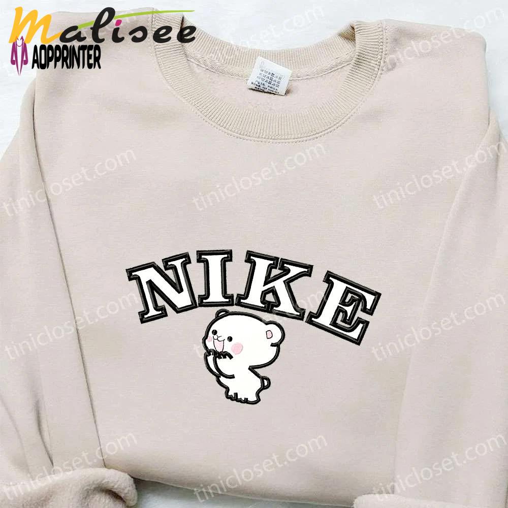 Milk bear x nike cartoon embroidered shirt: best family gift nike inspired t-shirt Embroidered Shirt